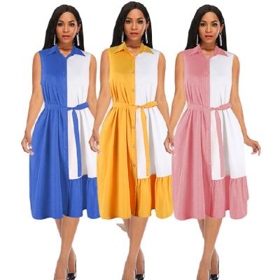 China AM210531A New Design Viable Design Sleeveless Loose Shirt Dress Contrast Color Plus Size Women's Dresses Ladies Office Dress for sale