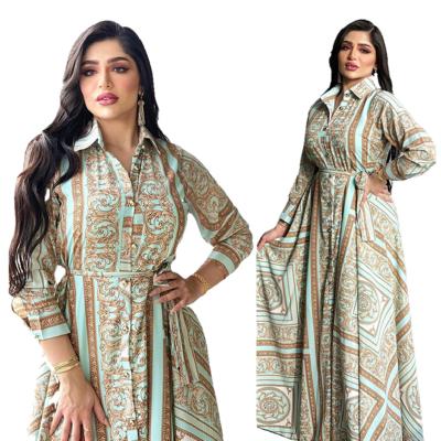 China MQ020 Anti-Wrinkle Latest Design Fashion Long Sleeve Plus Size Print Abaya Women Muslim Dress Shirt Middle East Muslim Women Dress for sale