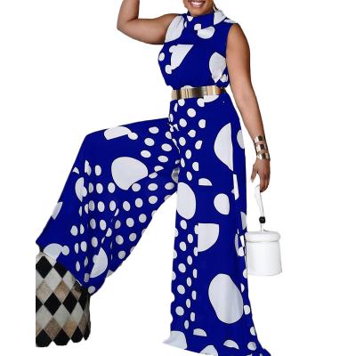 China C8414 2021 new arrivals women's anti-pilling plus size dungarees print high waist wide leg dungarees african women high waist dungarees for sale