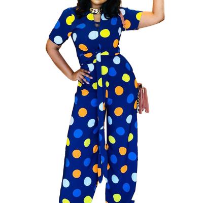 China D3055M European and American style QUICK DRY women's long sleeve wide leg pants new loose dot printing plus size African women's overalls for sale