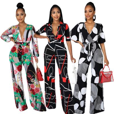 China 2022 New Fashion Women's Floral Printing Overalls Anti-pilling Women's Wide Leg Overalls Streetwear Lady Jumpsuit YH078 Sexy Spring Long Sleeve for sale