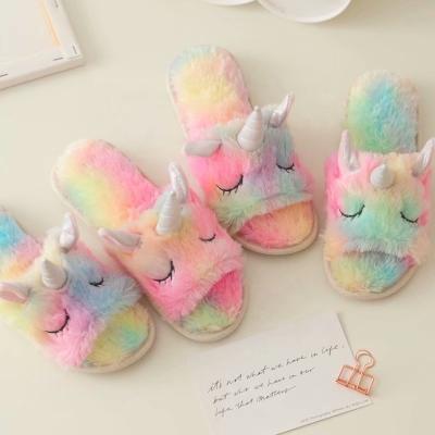 China New Breathable Customizable Winter Colorful Children's Shoes Summer With Large Plush Fuzzy Unicorn Slippers Fur Slippers for sale