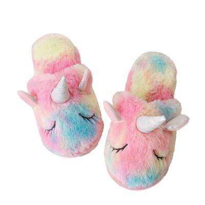 China Unicorn Slippers Plush Cozy Plush Women Indoor Outdoor Slippers Girls Rainbow Slippers Cute Breathable Customizable Plush Fluffy Slippers for sale