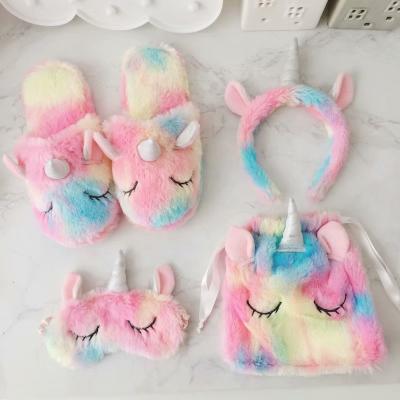 China Super Soft Cute Cozy Indoor Bedroom Unicorn Slipper, Sleep Band, Bags, Horn Band and Unicorn Sleeping Set for sale