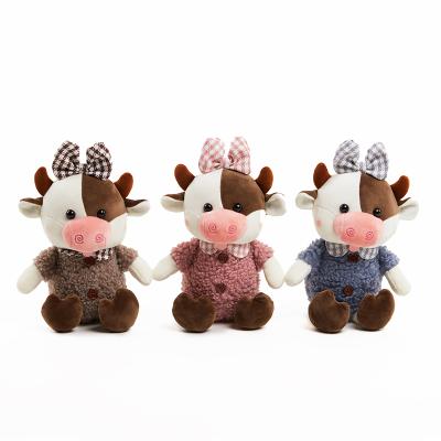 China Pretty Gift Hot Sale Soft Toy Cow Plush Toys Cow Doll with Bow and Clothes Soft Toys Dolls for sale