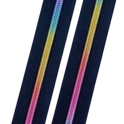 China New Viable BY YARD Size 5 Black #5 Zipper Tape With Multicolor Rainbow Nylon Spool for sale