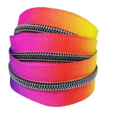 China Durable Nylon Zippers 5# Rainbow Zippers Tape With Slider For Clothes Decorative Seam Zips Accessories for sale