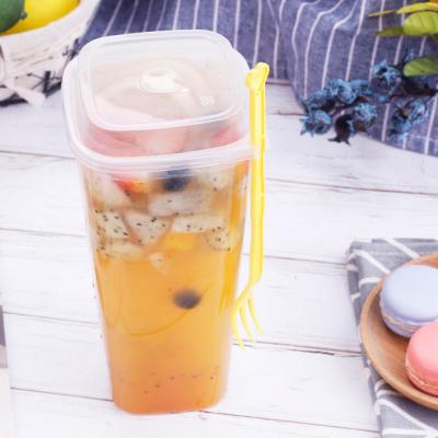 China Fruit Salad Injection Cup PP Hard Plastic Cup Disposable Squares Disposable / Eco-friendly Packing With Fork for sale