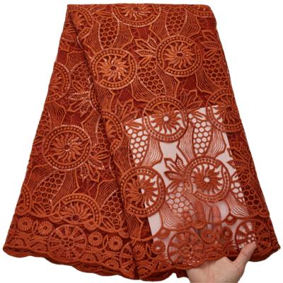 China Sustainable 2692 5 yards high quality milk silk material with sequins african lace fabrics for women dress for sale