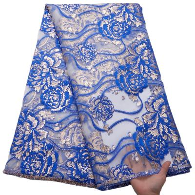 China 2754 viable organza jacquard lace wholesale high quality golden sewing material african fabric for women dress for sale