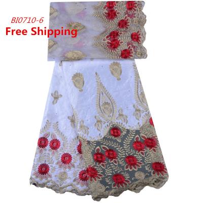 China 1293 Viable African Lace 2019 2 White And Red Tulle Lace Fabric Add 5 Yards Bazin Riche Fabric for sale