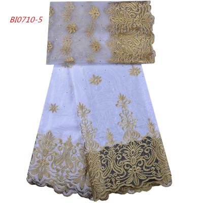 China White Nigerian Jacquard Lace Fabrics For Wedding African Tulle Lace Fabric 2018 Rich Bazin Fabric Clothing 1284 for sale