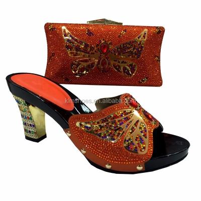 China Wedding Orange Shoes Shoe And Bag Set For Party / High Heel Shoe And Bag Set With Stone / Italy New Next Fashion Shoe Set TT18 for sale