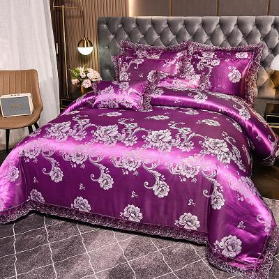 China Anti-pilling Romly 3D Printing Large 4 Piece Luxury Jacquard Lace Bedding Set Oriental Queen Wholesale Custom for sale