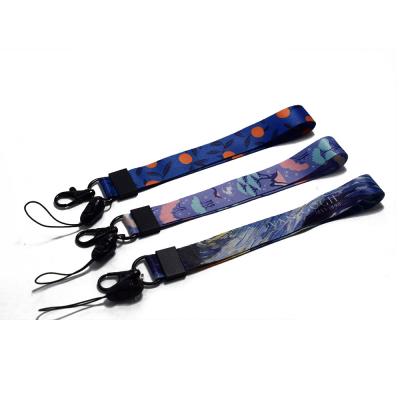 China Custom High Quality Polyester Sublimation DIY Metal PU Metal Buckle Key Chain Leather Short Lanyard for sale