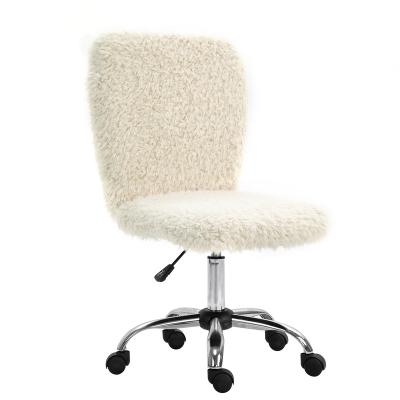 China (Height)Adjustable Cute Fluffy Office Chair Rolling With Back Faux Fur Home Office Chair With Wheels Height Adjustable Armchair for sale