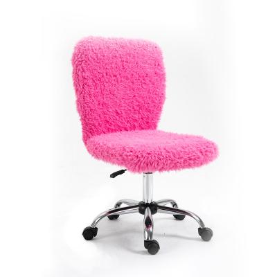 China (Height)Adjustable Faux Fur Desk Chair Magenta Vanity Chair Fluffy Armless Makeup Small Office Chair With Adjustable Height for sale