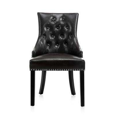 China Comfortable Black Modern Leather Dining Chair Vintage Kitchen Leather Chair for sale