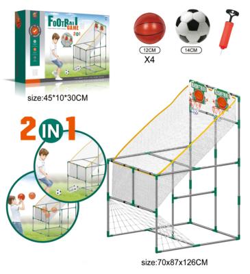 China Double Small Plastic Basketball Stand Machine Shooting Football 2 In 1 Set Outdoor Sports Children's Toys for sale