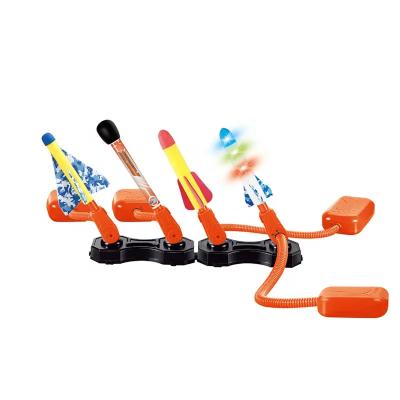 China Plastic 4 in 1 Outdoor Sport Eva Roam Rocket Air Pressure Led Light Launcher Set Toy for Kids for sale