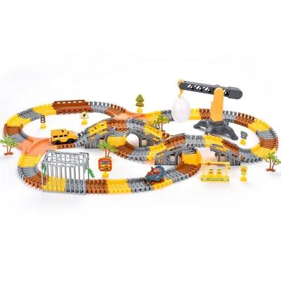 China Diecast Toy 281pcs Dinosaur Electric Engineering Vehicle Car DIY Assemble Track Fences Toy For Children for sale