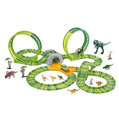 China Toy Wholesale 324pcs Electric Diecast Railway Dinosaur Assemble Race Track Toys For Children Gift for sale