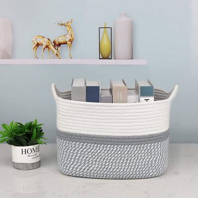 China 2022 New Sustainable Cotton Storage Basket Toy Rope Woven Laundry Basket For Bedroom Decoration for sale