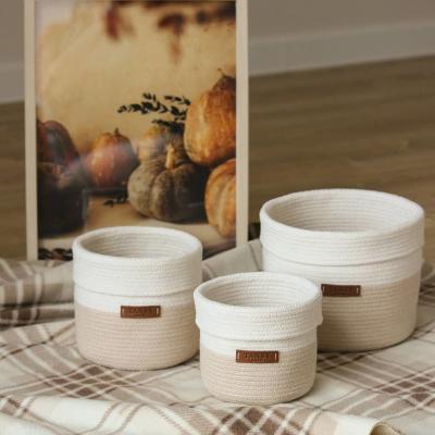 China Custom Minimalist Laundry Storage Basket Set Bathroom Baby Home Clothes Dirty Cotton Woven Rope Storage Basket for sale