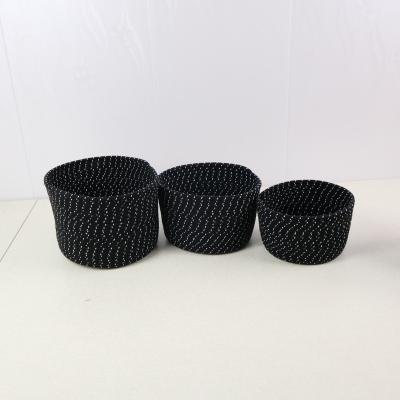 China Storage Clothes Toy Storage Basket Woven Cotton Rope Factory Three Piece Handmade Basket For Home Decoration, With Handle for sale