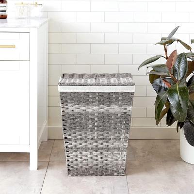 China New-fashion rattan liner and plastic lid laundry basket for bathroom for sale