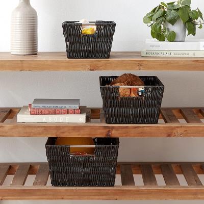 China Sustainable Storage Brown Basket With Plastic Wire Frame Rattan Basket for sale