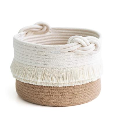 China Small Minimalist Woven Storage Baskets Cotton and Decorative Jute Rope Basket for Diaper, Blankets, Magazine and Keys for sale