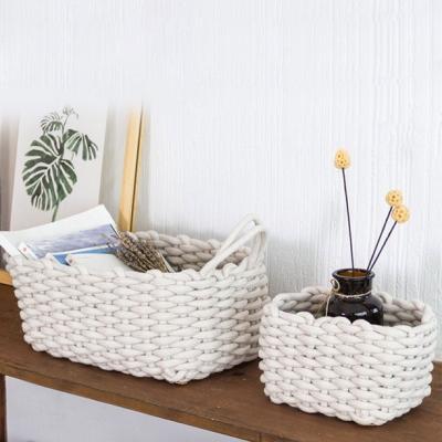 China Sustainable cotton rope storage basket, woven basket with handles, blanket basket in living room for toys and clothes for sale