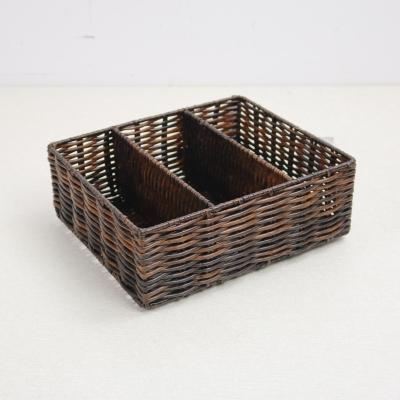 China Durable Plastic Rattan Storage Three Compartment Storage Basket Household Sundries Storage Bucket for sale