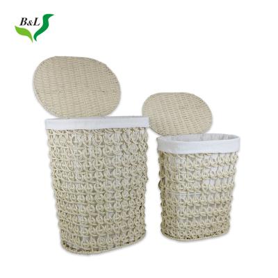 China Hot Selling Viable Selling Bathroom Clothes Hamper Eco-friendly Cloth Bag Cloth Basket Laundry Storage Cloth Basket Weave Nylon Straw Bag for sale