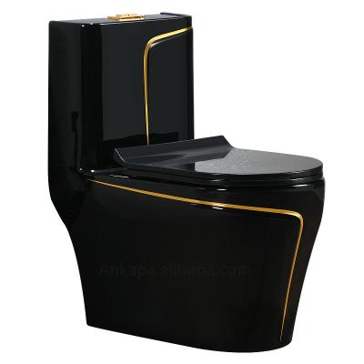 China Black Line Toiletries Double-flow Bathroom High Quality Wholesale Sanitary Ware WC Gold Ceramic One Piece Toilet for sale