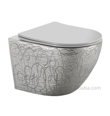 China Double-flow Porcelain Modern Hot Sale Bathroom Ceramic Silver Wall Hung One Piece Toilet Bowl for sale