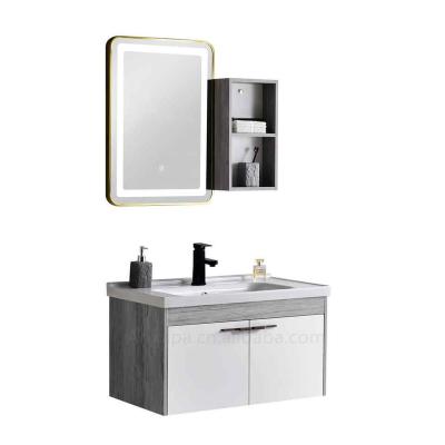 China Modern Waterproof Wall Mounted Bathroom LED Light Mirror Vanity Cabinet No Paint for sale