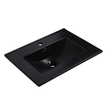 China Luxury Bathroom Matte Black Ceramic Basin Bathroom Basin Edge Rectangle Modern Slim Sanitary Ware Sink Hand Basin for sale