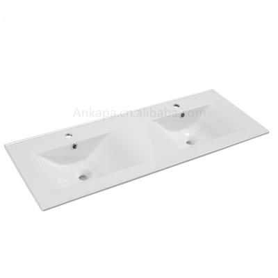 China Modern Design Bathroom Vanity Double Sink Cabinet White Ceramic Basin Countertop Vanity Vessel Basin for sale