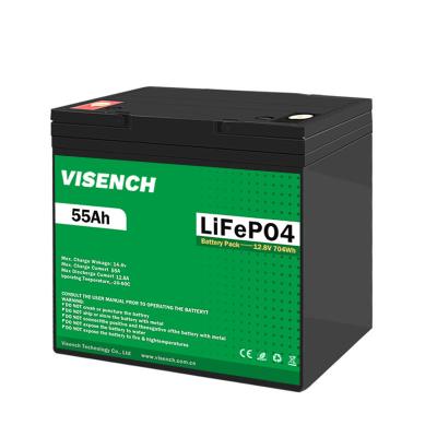 China Visench Bestseller 12 V 55Ah Deep Cycle Solar RV Caravan Marine 12 Volt Lithium Ion Batterijen 12 V 55Ah Lifepo4 Batterij Te koop