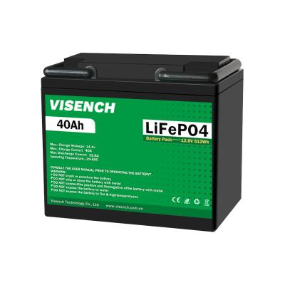 China Visench Prismatic 12V 12.8V 40Ah Deep Cycles Rechargeable  Solar  Storage Energy System Lithium Ion Lifepo4 Battery  Pack for sale