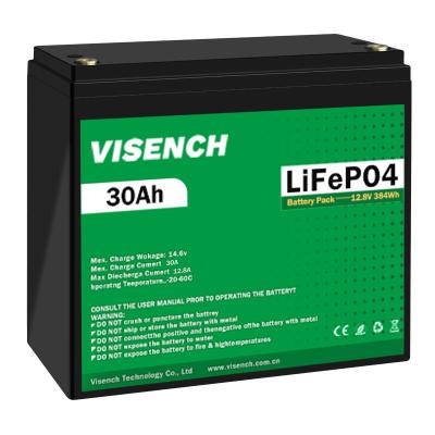 Cina Visench 12V 30Ah batteria al litio-ione ferro-fosfato ricaricabile 12.8V Lifepo4 in vendita