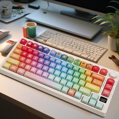 China Standard MATHEW TECH MK75 Pro RGB Mechanical Keyboard with Display BT5.0/2.4G/USB Wireless with Volume Knob Cute for Girl Office Gaming for sale