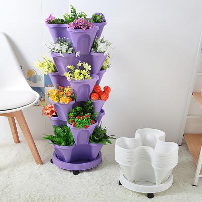 China CLASSIC Vertical Stacking Flower Pot Flower Pot Plastic Hydroponic Stackable Vertical Plant Pot for sale