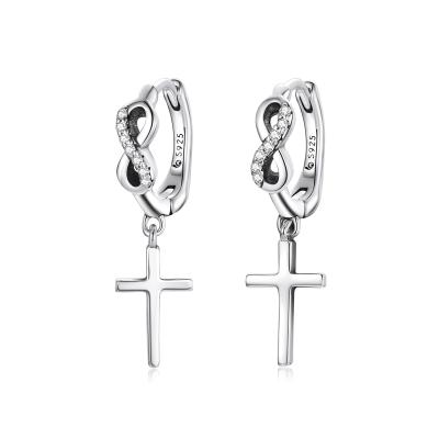 China FASHIONABLE popular style silver earrings 925 sterling silver real zircon cross long drop earring earrings for sale