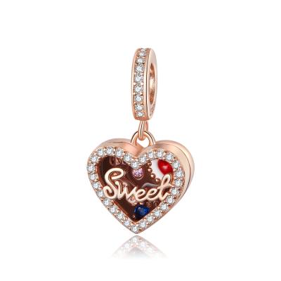 China New Collections Chocolate Gift Box Series 925 Sterling Silver Rose Gold Plated Romantic Heart Charm For Bracelet for sale