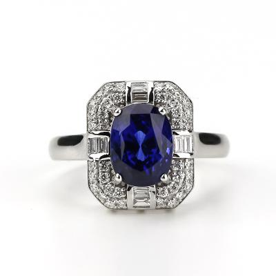 China CLASSIC Custom Design White Gold 18k Blue Sapphire Ring For Women for sale