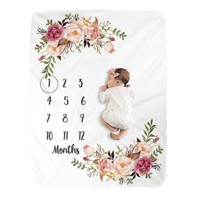 China Newborn Growing Milestone Flannel Anti-Pilling Photography Blanket Baby Fleece Infant Baby Photo Prop Newborn Monthly Growing Blanket Zibo for sale