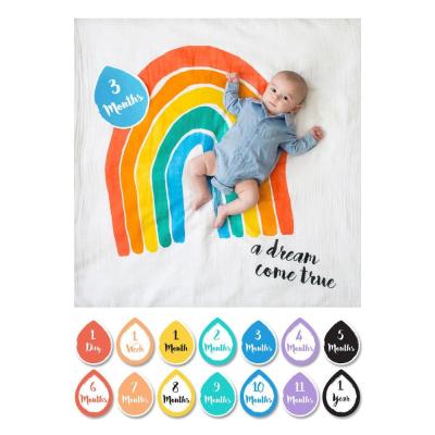 China Rainbow Anti-pilling Cotton Bamboo Muslin Wrap Baby Muslin Monthly Milestone Blanket 120X120 Organic Cotton for sale